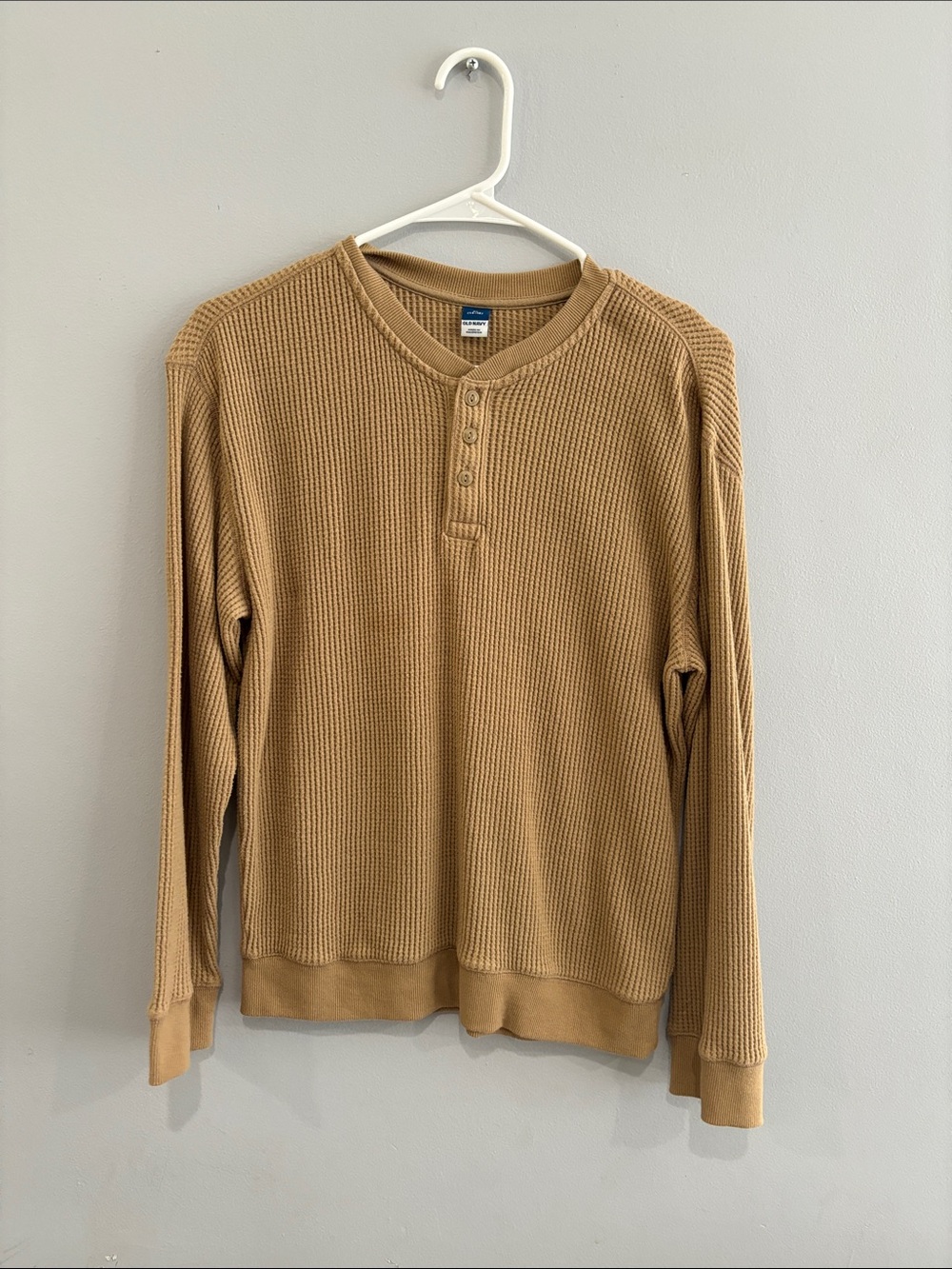 Kids Waffle Knit Henley Long Sleeve - Tan